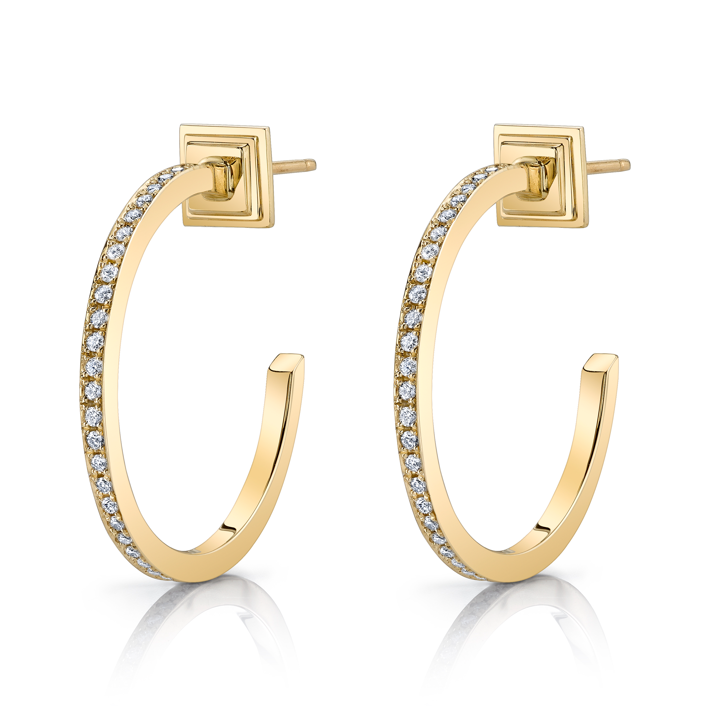 XL Coria Hoop Earrings, hoop earrings in yellow gold and set with white diamond pavé