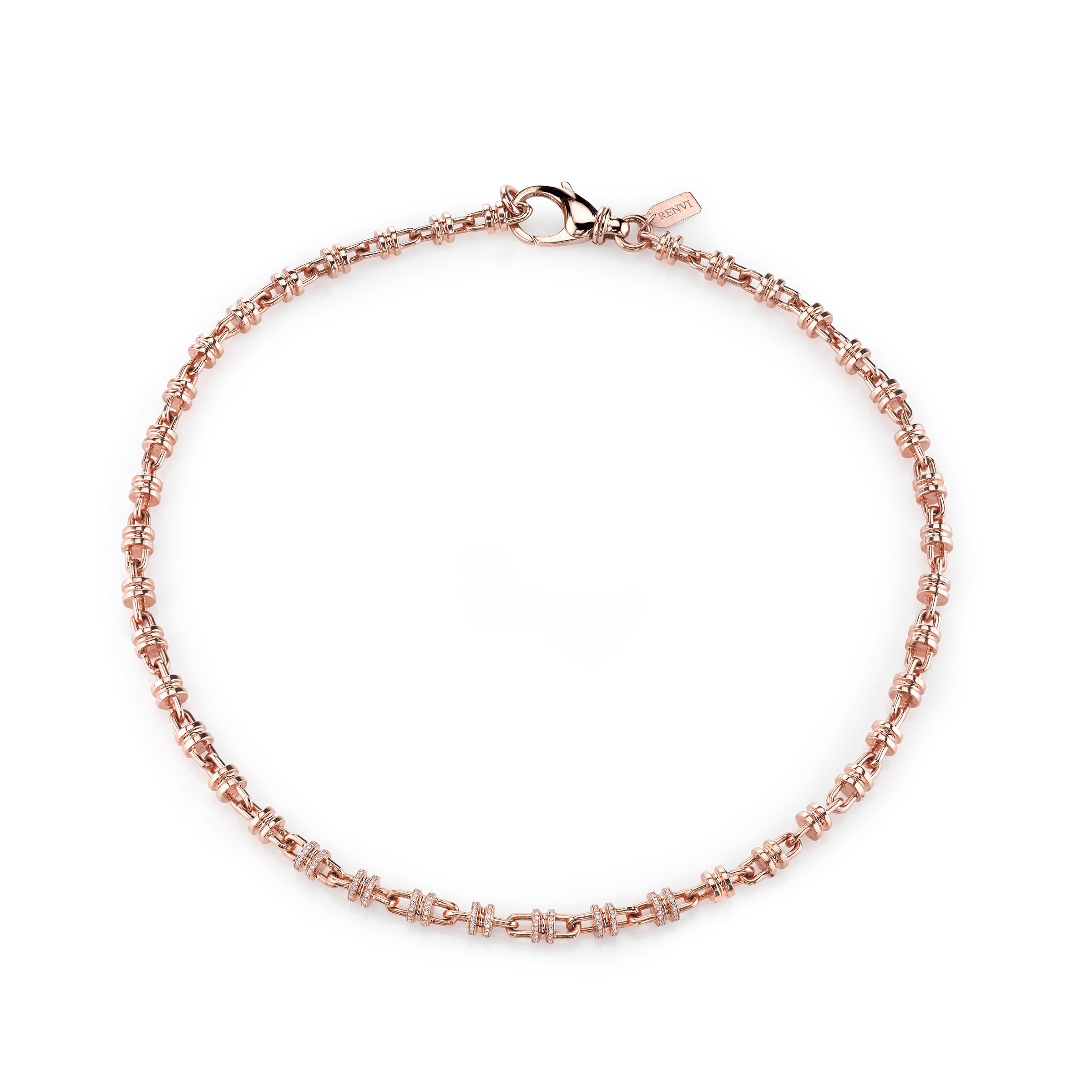 Capital Link Necklace, chain necklace with Doric-column inspired links, set in rose gold with white diamond pavé