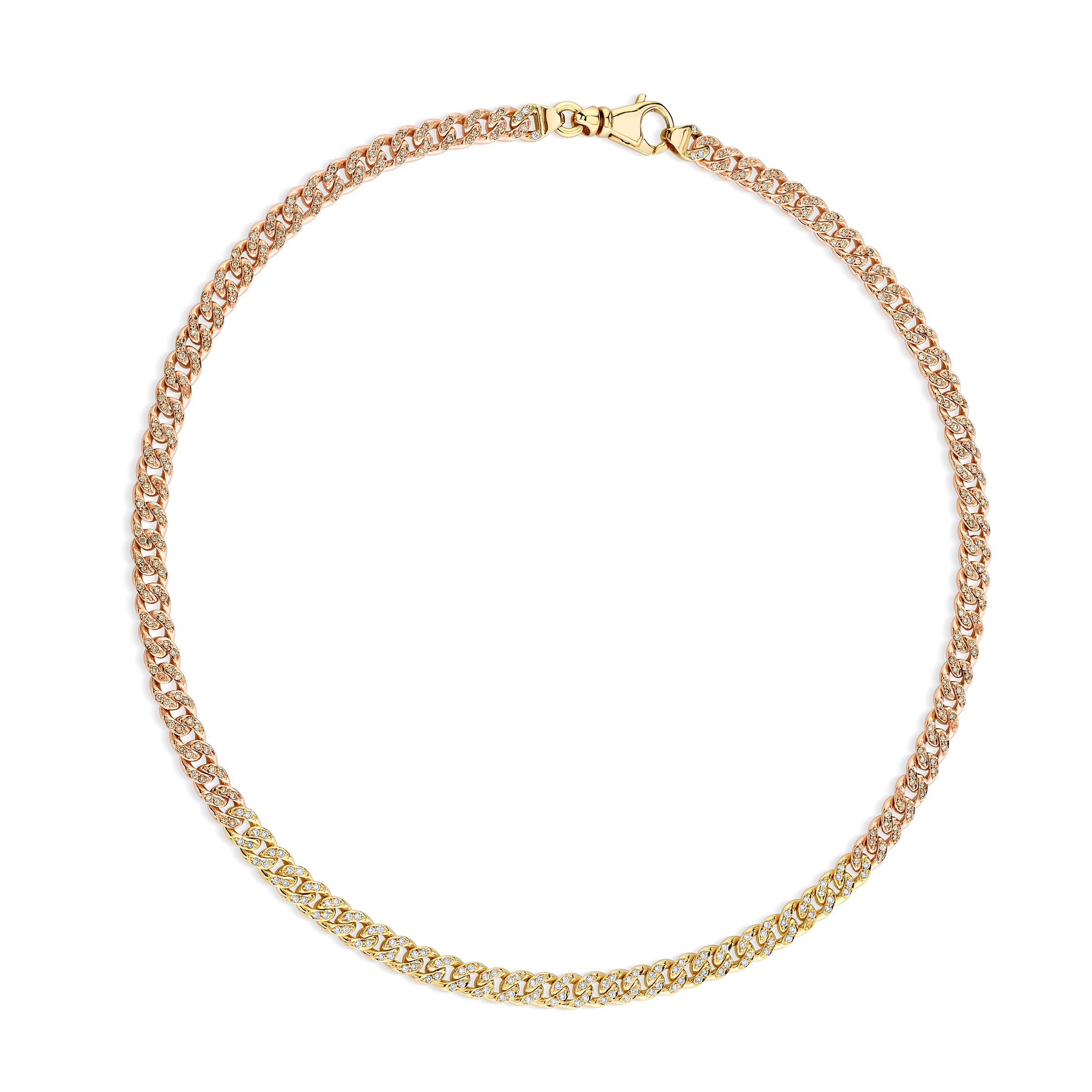 Veto Necklace Duo Tone, chain necklace in rose and yellow gold and lined with white diamond pavé