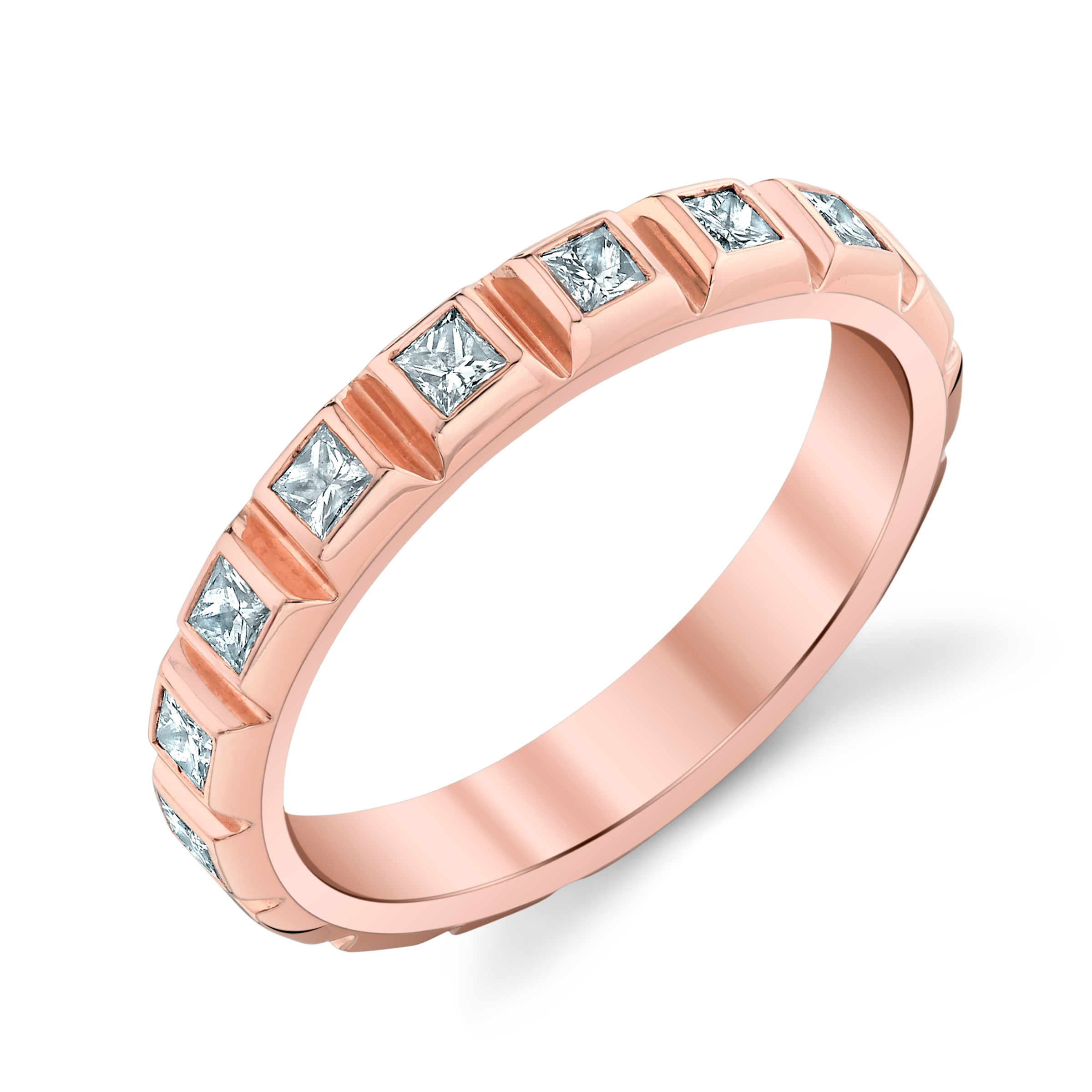 Cresta Band Diamond, rose-gold band with princess-cut diamonds embedded in raised blocks