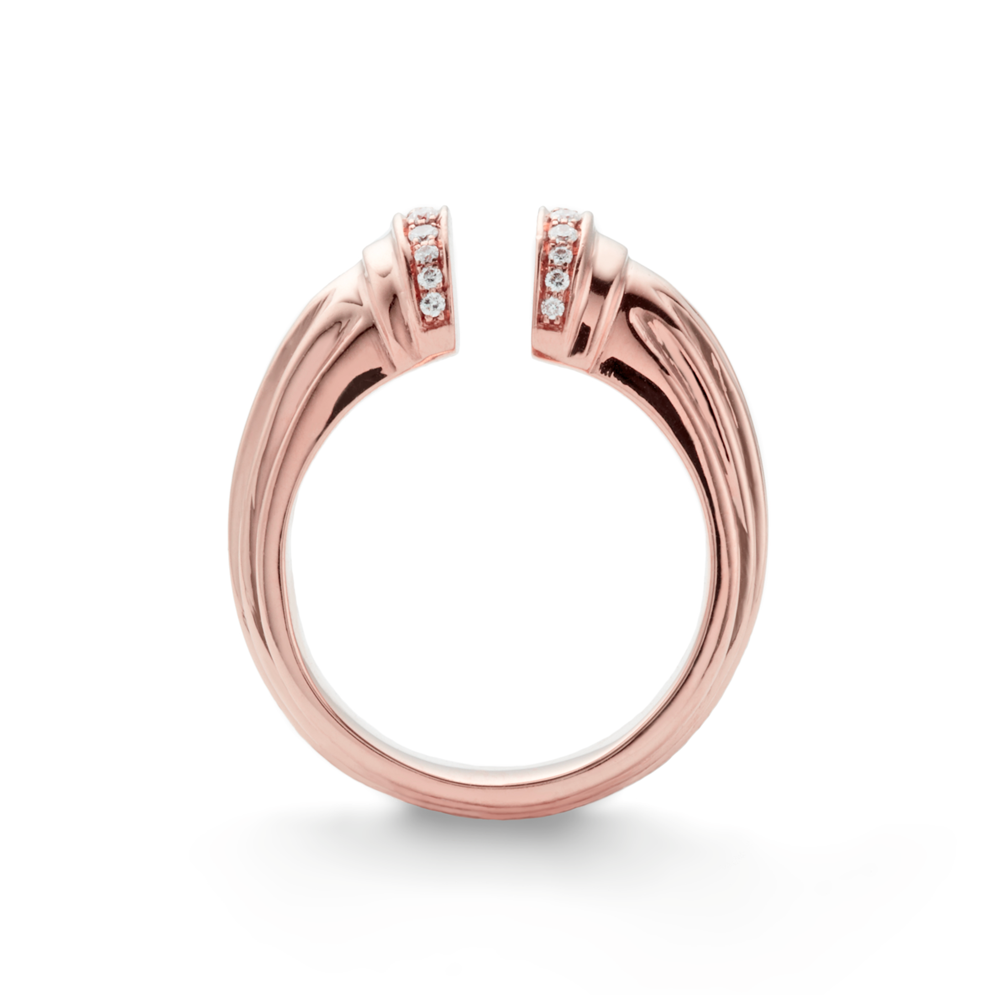 Doric Wrap Ring, rose-gold wrap ring shaped like a column that narrows in the middle, set with white diamond pavé at the base and capital