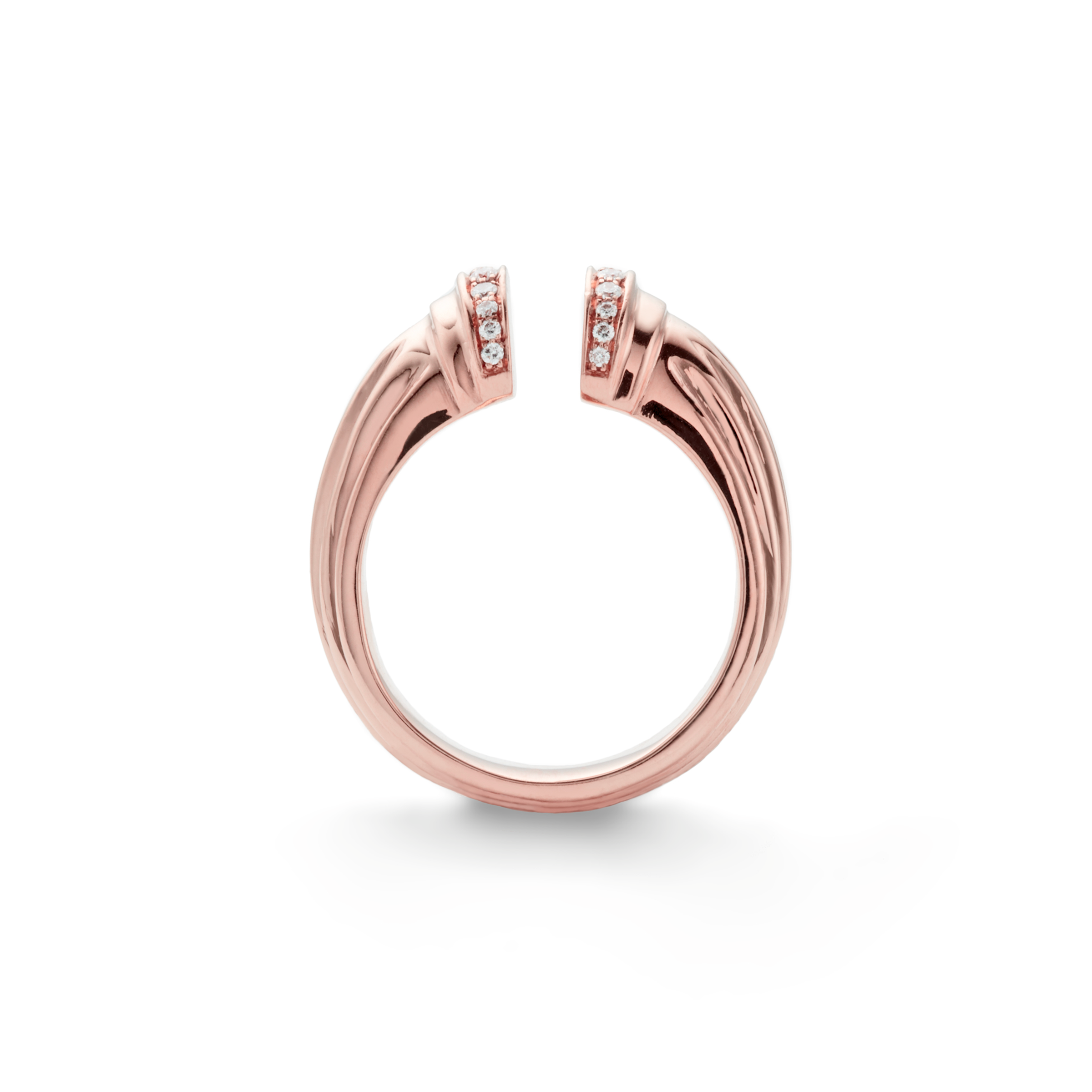 Doric Wrap Ring, rose-gold wrap ring shaped like a column that narrows in the middle, set with white diamond pavé at the base and capital