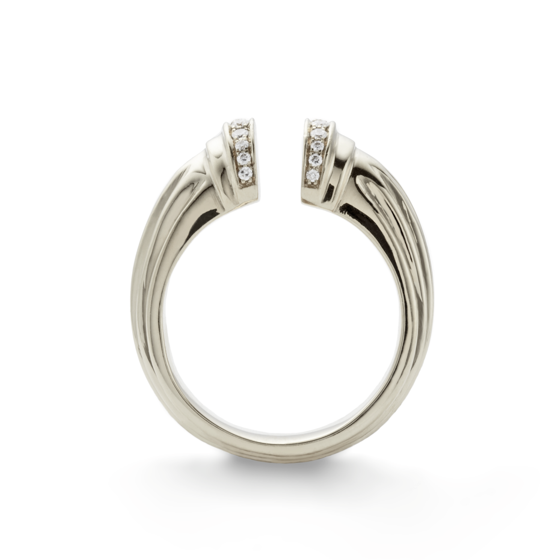 Doric Wrap Ring, white-gold wrap ring shaped like a column that narrows in the middle, set with white diamond pavé at the base and capital
