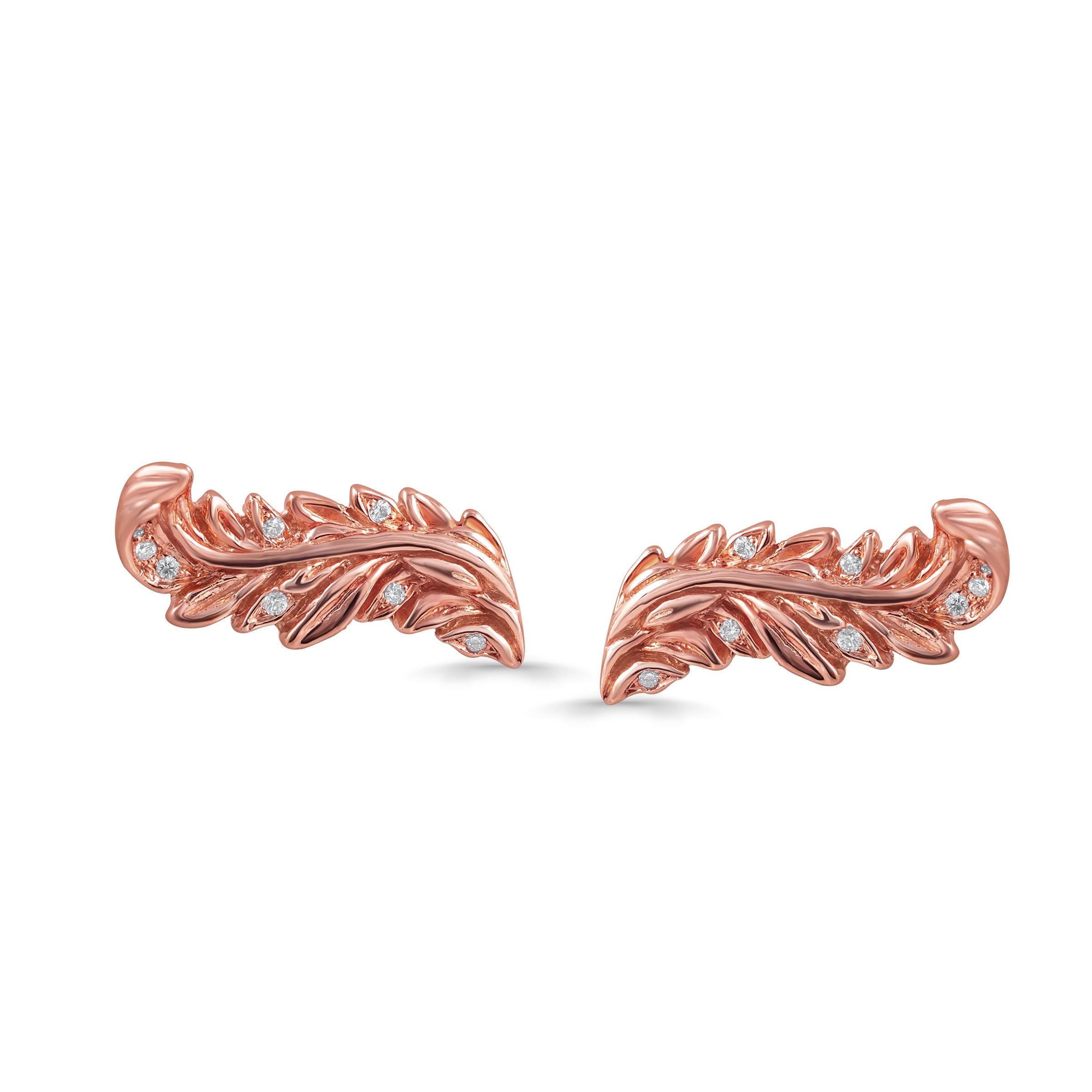 Acanthus Climber Earrings earrings shaped like acanthus leaves in rose gold and dotted with white diamonds