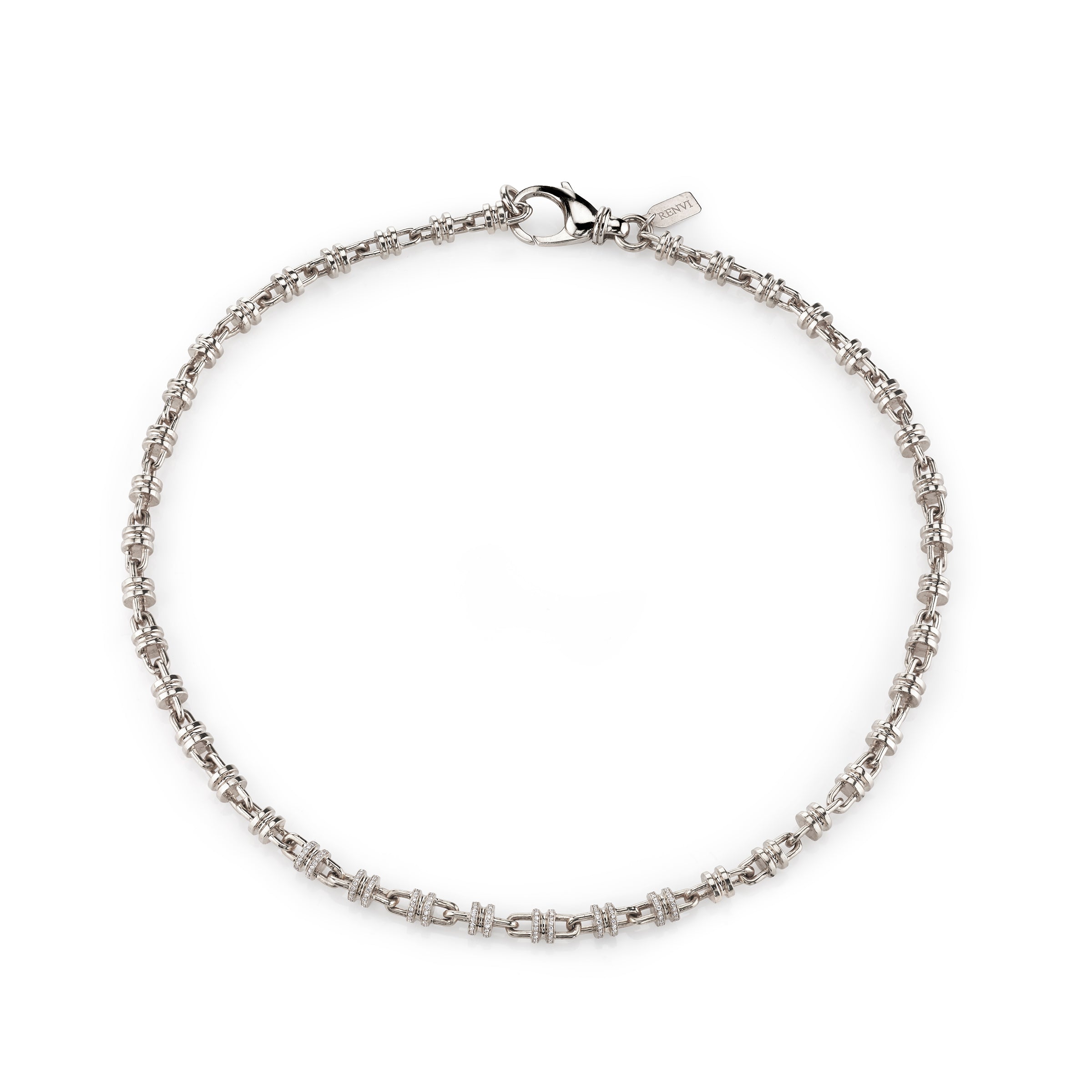 Capital Link Necklace, chain necklace with Doric-column inspired links, set in white gold with white diamond pavé