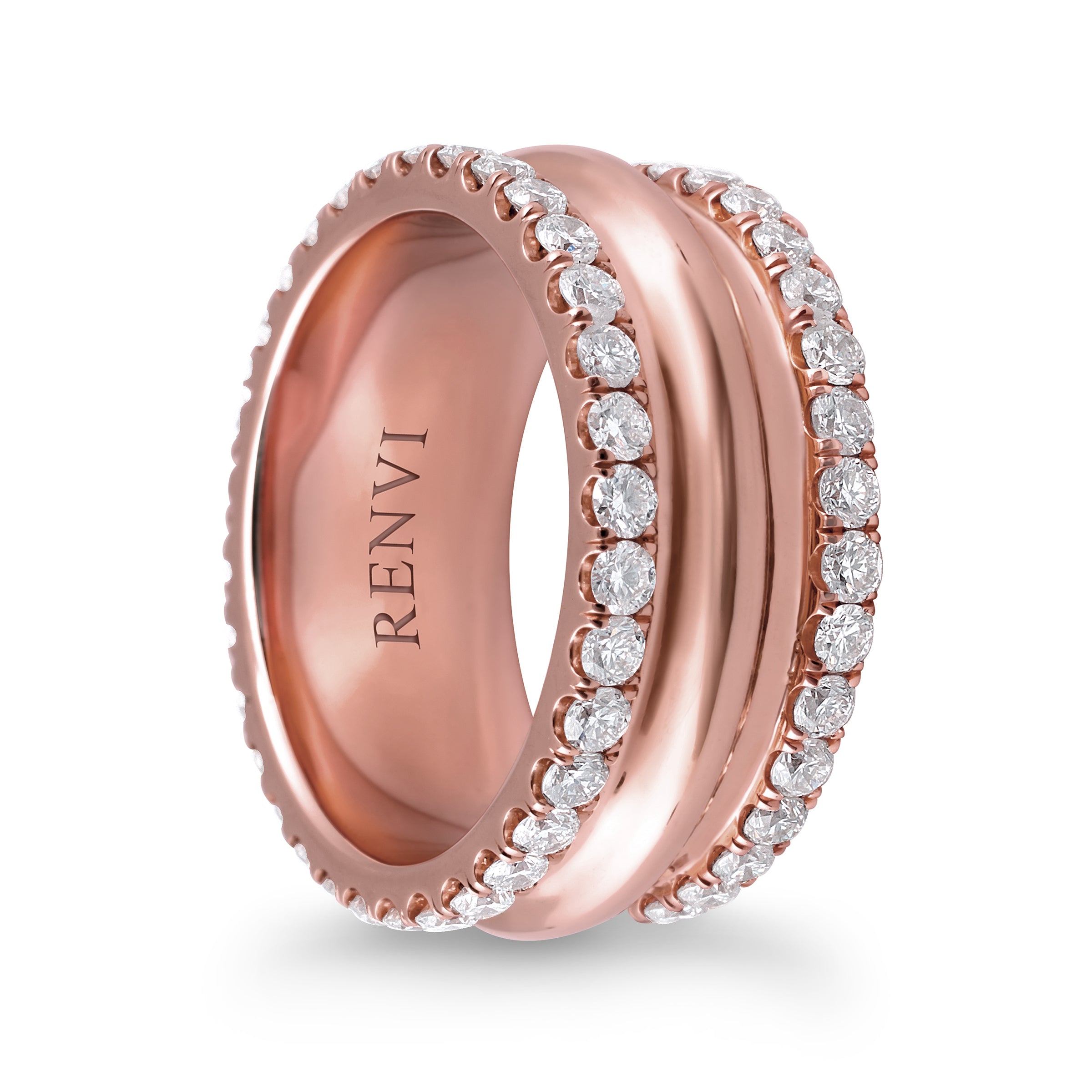 Capital Ring, thick rose-gold band with white diamond pavé lining both top and bottom