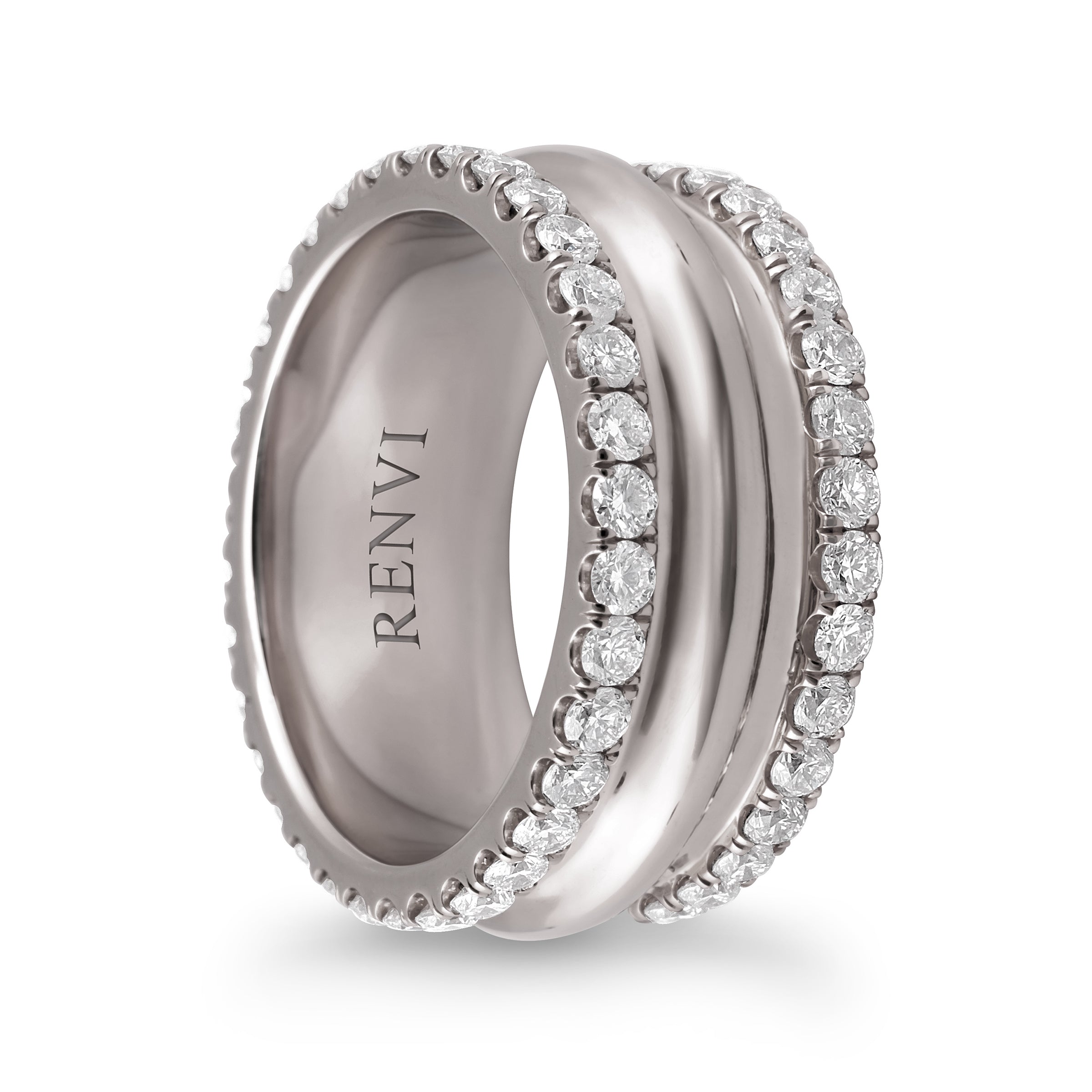 Capital Ring, thick white-gold band with white diamond pavé lining both top and bottom