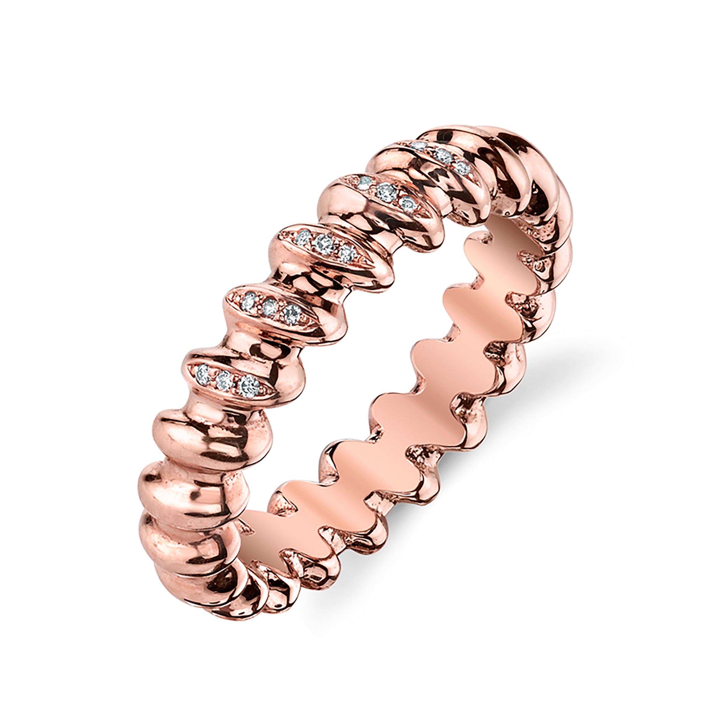 Corda Band, textured rose-gold band with white diamond pavé at the front