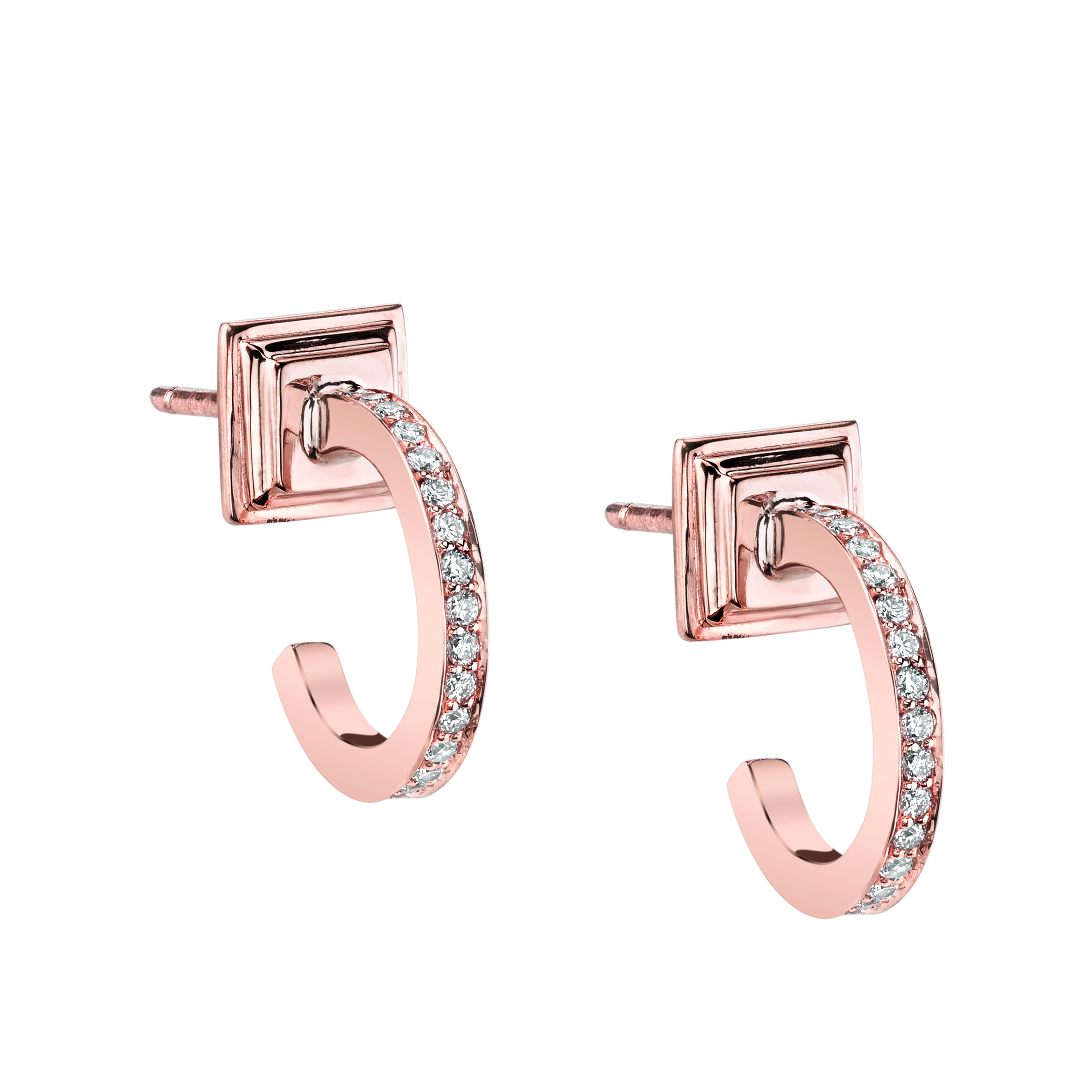 Coria Huggie Earrings, huggie earrings in rose gold with white diamond pavé