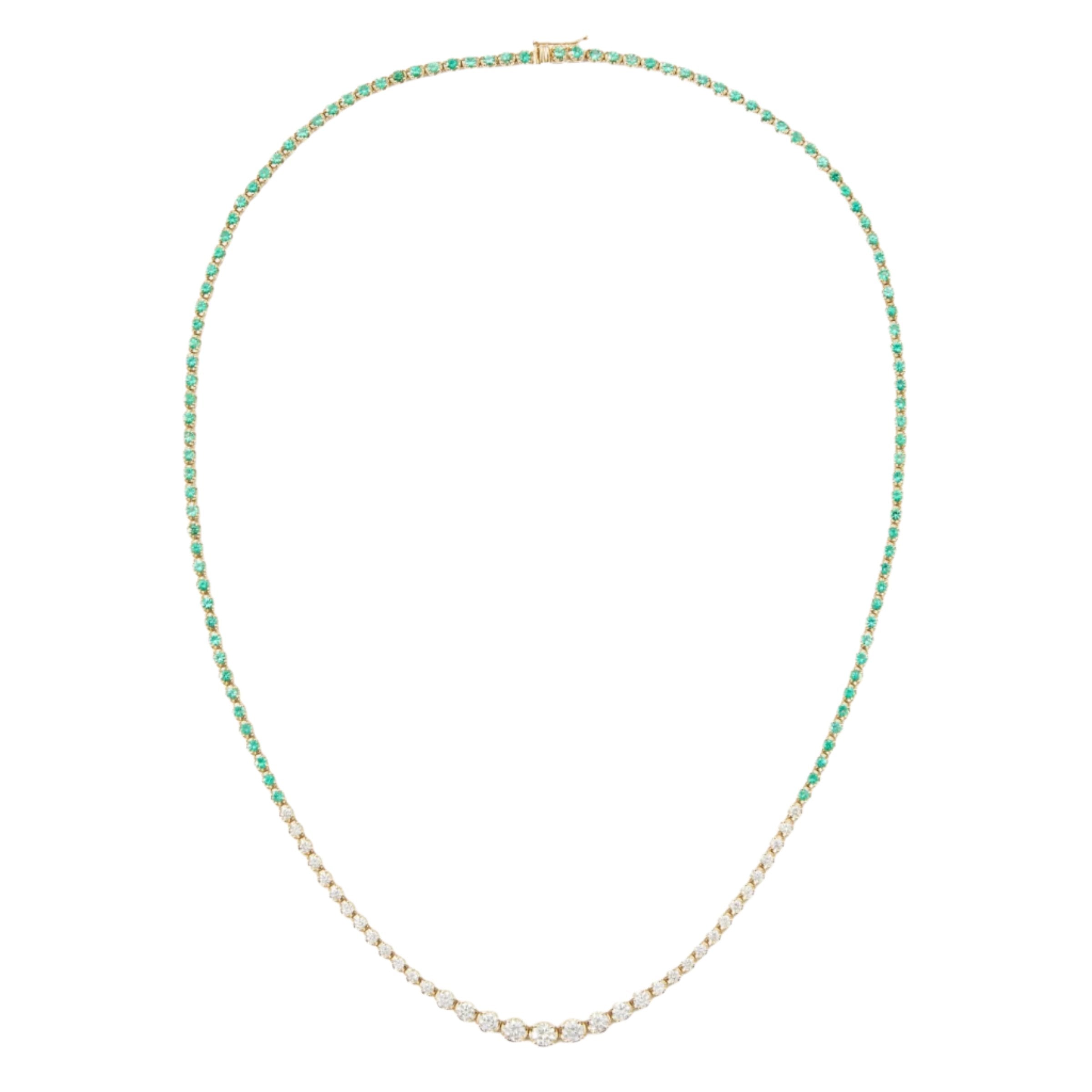 Ludus Necklace, tennis necklace with emeralds and white diamonds, set in yellow gold