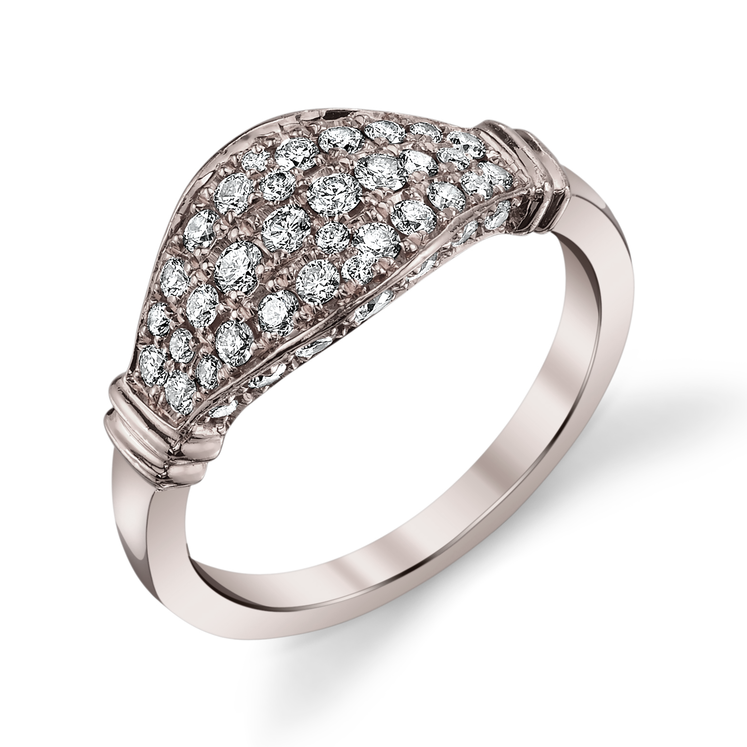 Maia Pavé Ring, white-gold signet ring with face covered in white diamond pavé