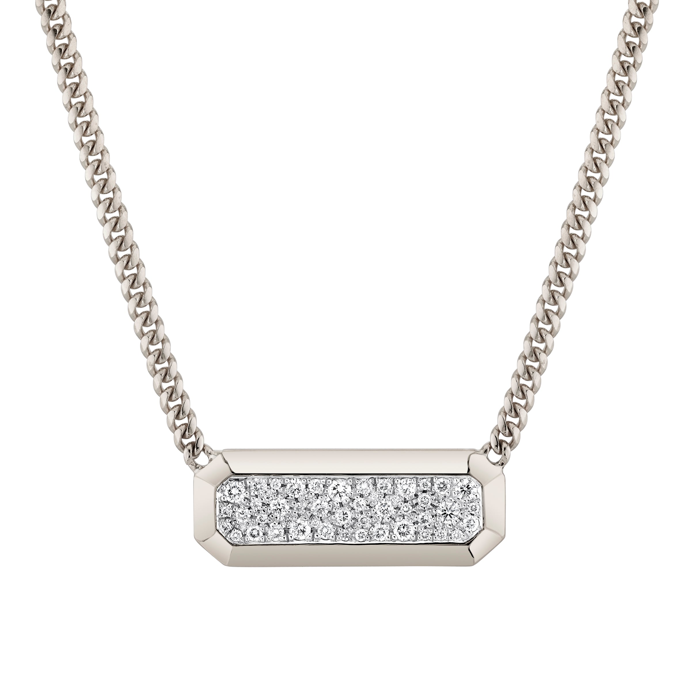 Romana Choker Pavé, white-gold necklace with beveled plate covered in white pavé diamonds