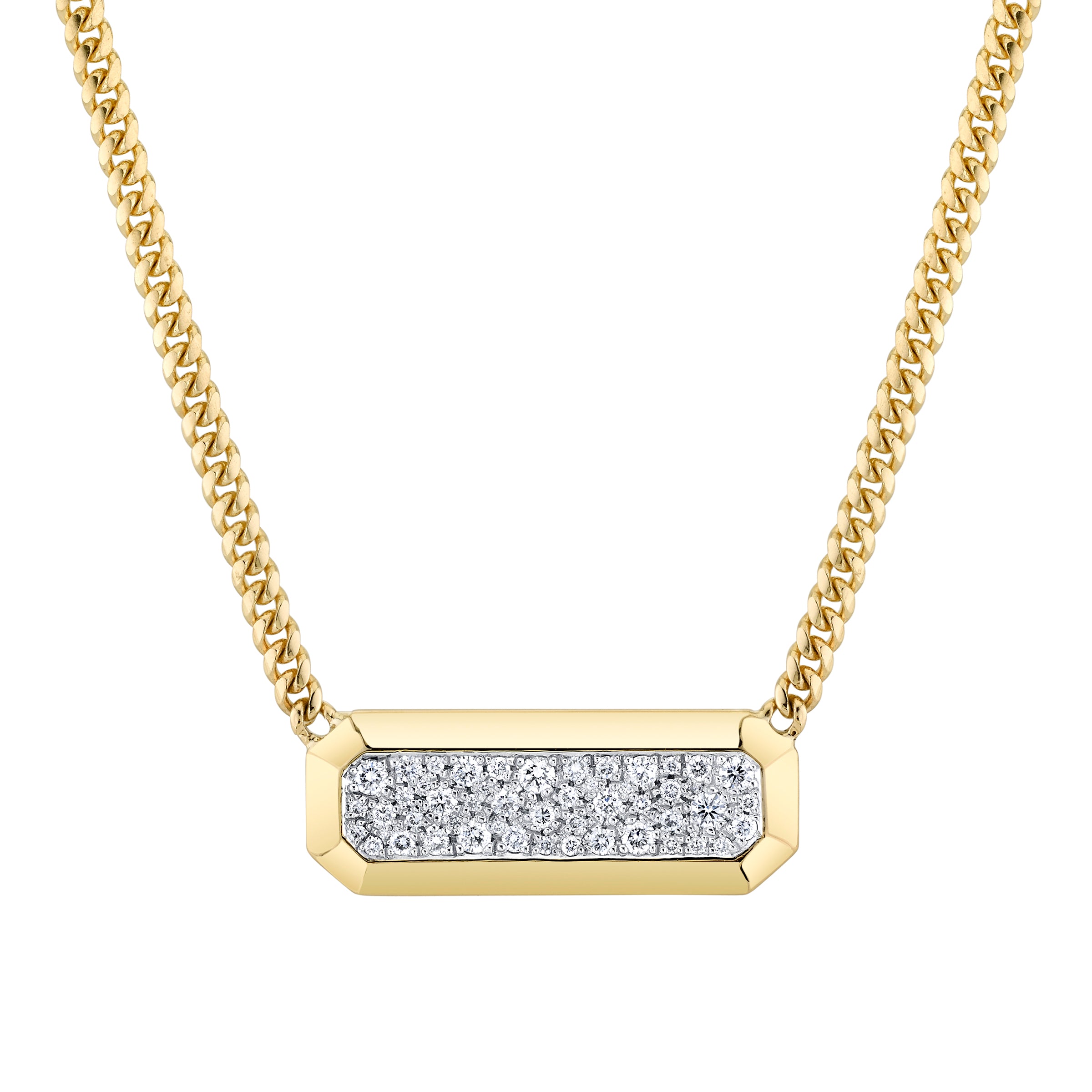 Romana Choker Pavé, yellow-gold necklace with beveled plate covered in white pavé diamonds