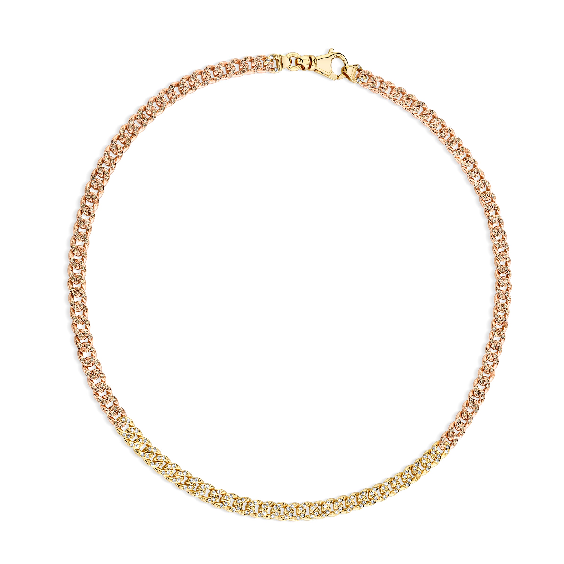 Veto Necklace Duo Tone, chain necklace in rose and yellow gold and lined with white diamond pavé 